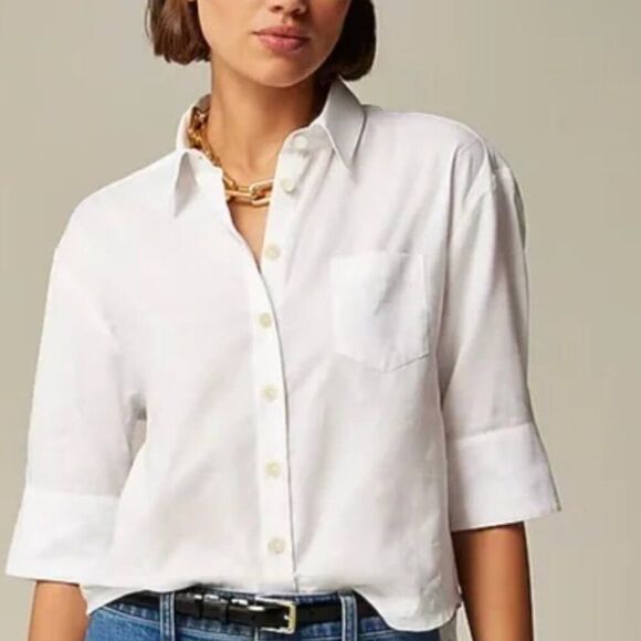 J. Crew CD024 white Herringbone Twill Button-up Shirt For Women size 6 NWT - Picture 1 of 3